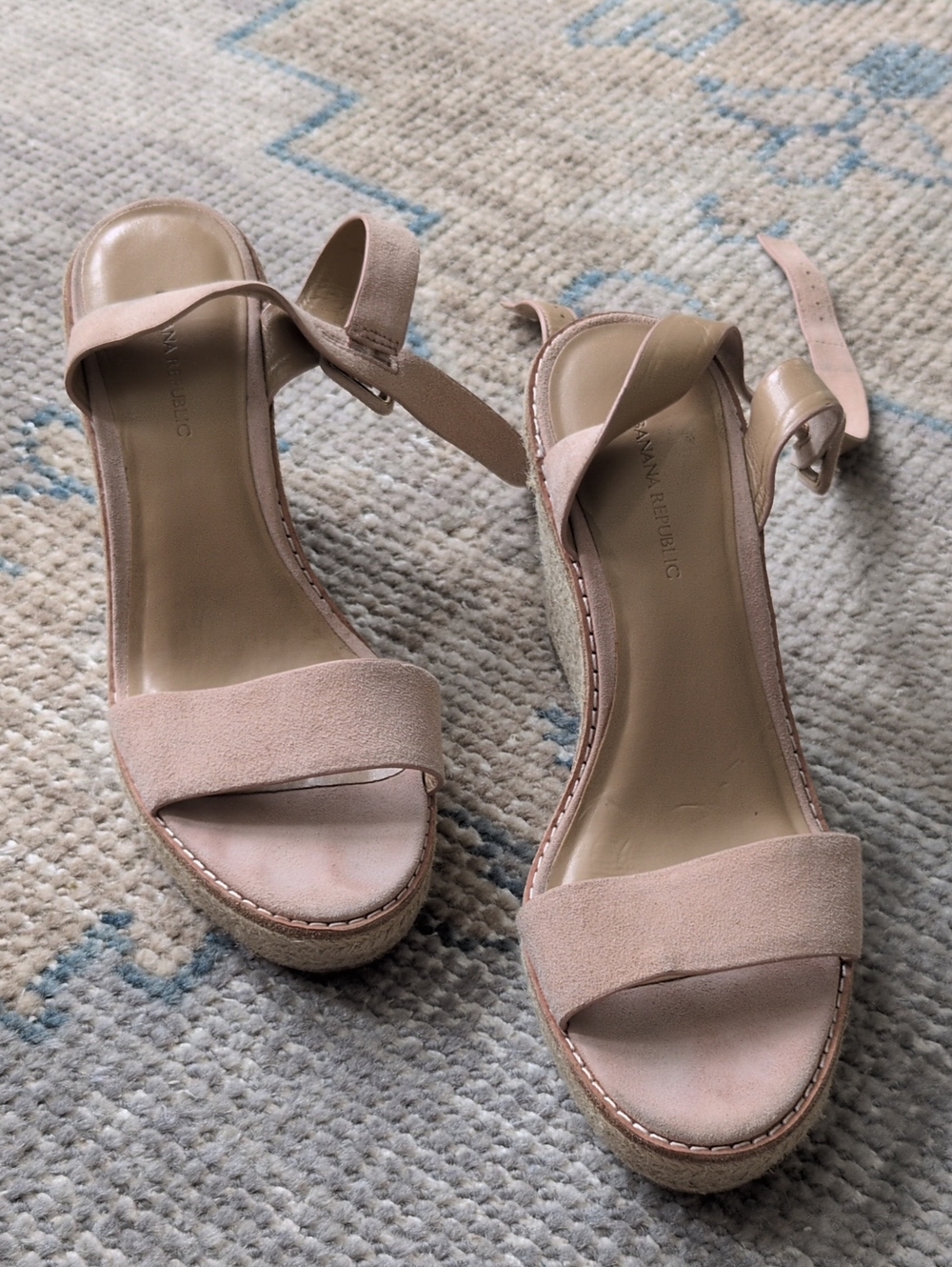 Banana Republic Pale Pink Suede Ankle-Strap Wedge Sandals